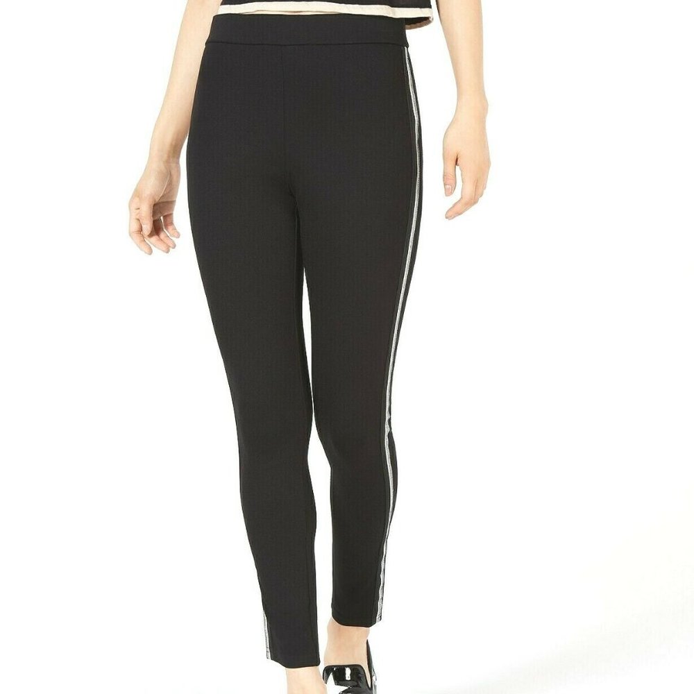Almost Famous Juniors Black Shine Striped Leggings